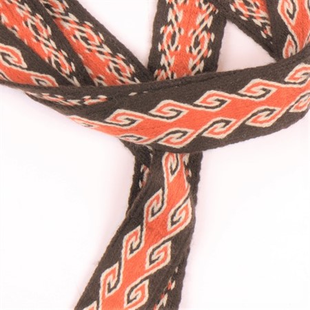 Handvävt brickband 522 mörkbrun/orange 3,5cm 3,1m