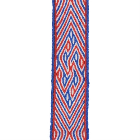 Handvävt brickband i blått rött och vitt
