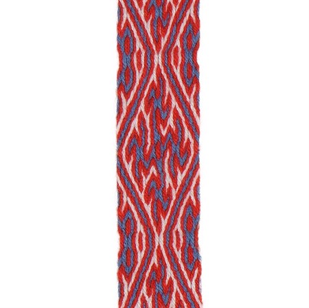 Handvävt brickband i vitt rött och blått